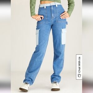 Pacsun Colorblock Boyfriend Cargo Carpenter Pants 26 Wide Straight 2 Summer